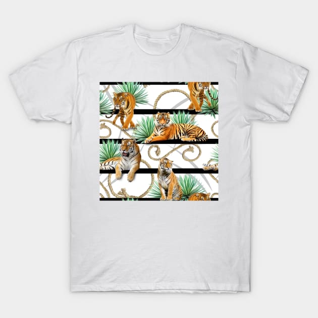 Tigers with ropes and leaves T-Shirt by ilhnklv